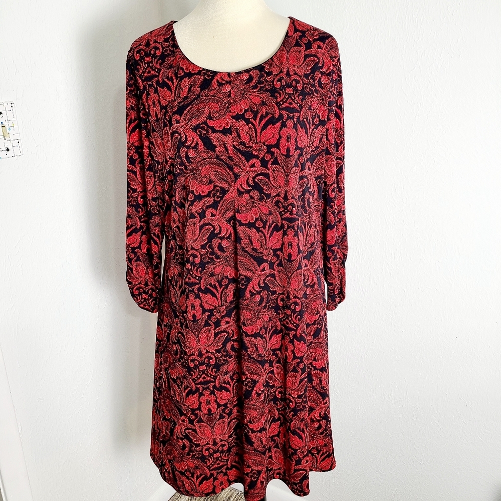 Cato Red & Black Floral Knee-length Dress, Size XL
